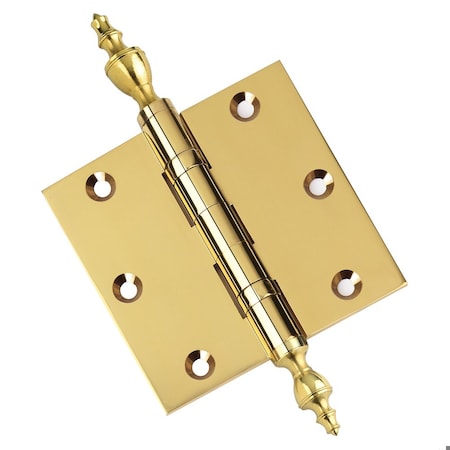Embassy 3-1/2 x 3-1/2 Solid Brass Ball Bearing Hinge, Polished Brass Finish with Urn Tips 3535BBUS3U-1